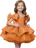 Sparkly Sequin Puffy Flower Dresses Short Girls A Line Princess Bow Knot Birthday Party Dress