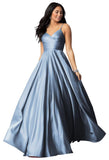 Spaghetti Straps Satin Prom Dresses for Women Long with Pockets Pleated Formal Evening Gowns