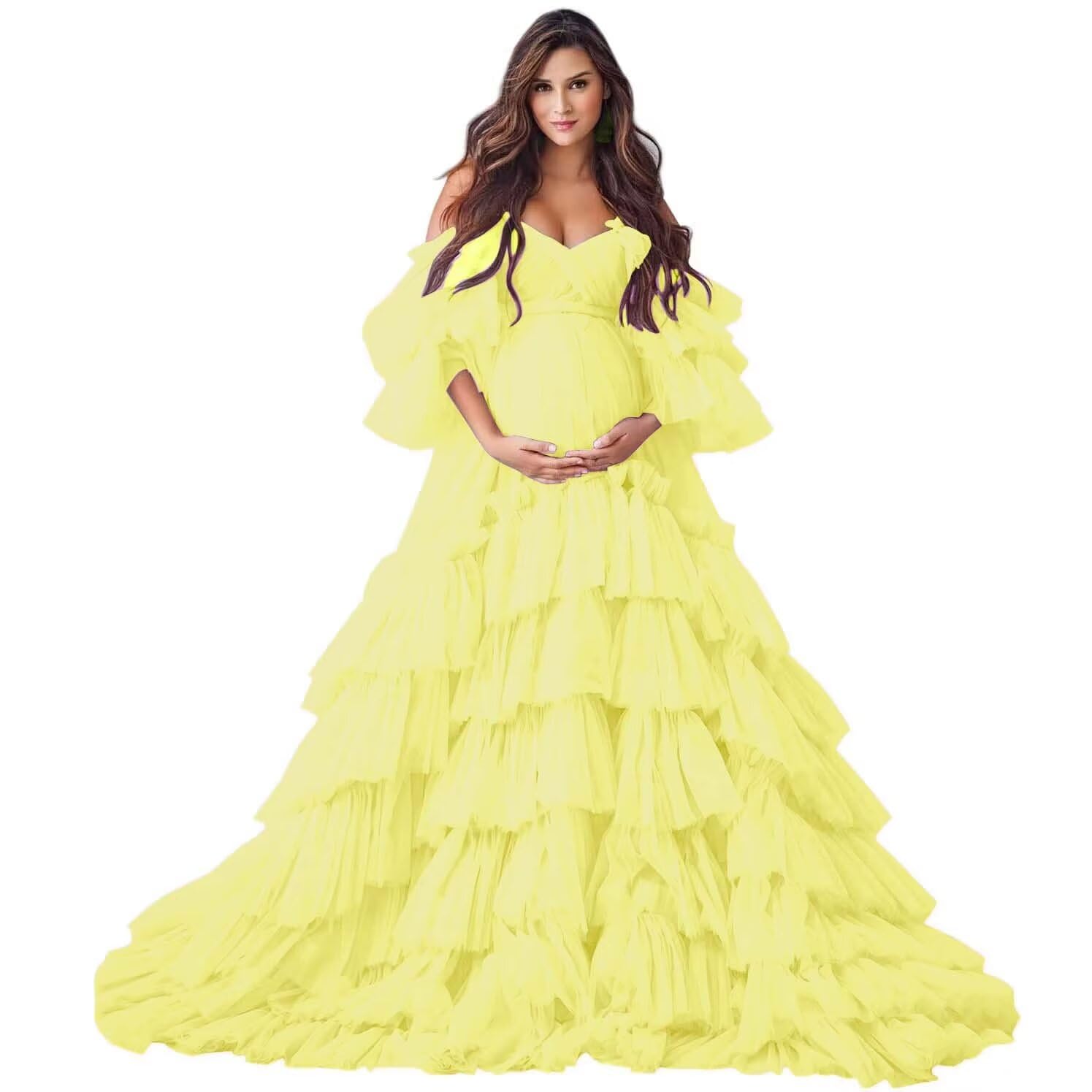 Puffy Tulle Robe Maternity Dress for Photoshoot Off Shoulder Bridal Lingerie Maternity Gowns for BabyShower