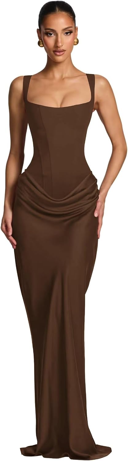 Mermaid Satin Prom Dresses for Women 2026 Spaghetti Strap Formal Dress Ruched Corset Evening Party Gowns