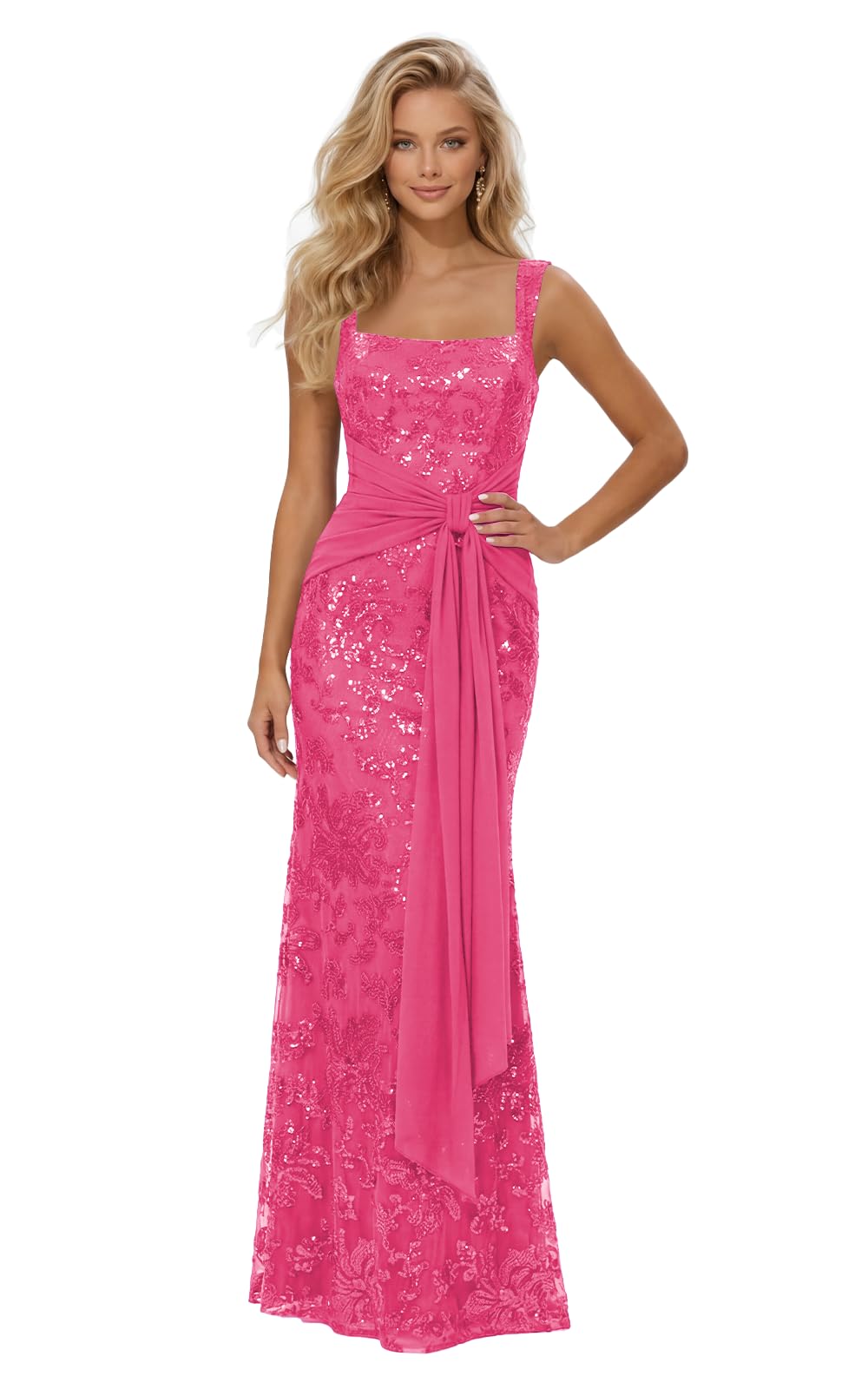 Lace Sequin Spaghetti Straps Prom Dress Long Ball Gown 2026 Mermaid Front Tie Backless Formal Evening Gowns