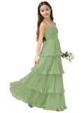 Chiffon Pleated Junior Bridesmaid Dress Princess Birthday Tiered Ruffle Prom Gown Wedding Long Flower Girl Dress