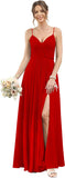 Vestidos de dama de honor largos con tirantes finos y bolsillos, plisados, formales, de noche, con abertura 
