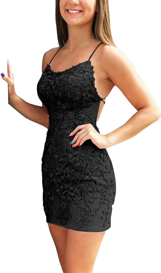 Vestidos cortos ajustados para el regreso a casa para adolescentes, vestidos de fiesta cortos de encaje, vestidos de cóctel 