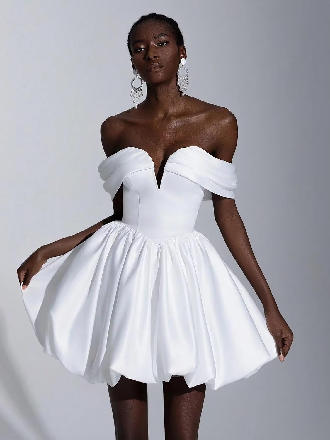 Off Shoulder Satin Homecoming Dresses Teens Short Bubble Dress A Line Mini Cocktail Party Gown