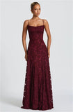Floral Lace Bridesmaid Dresses for Women Long Spaghetti Straps Formal Evening Gowns with Scarf