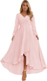 Long Sleeve Bridesmaid Dresses for Women 2025 V Neck Ruched Chiffon Formal Dress