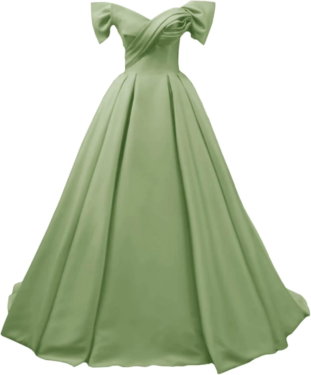 Off Shoulder Satin Prom Dresses for Women V-Neck Elegant A-Line Long Pleated Formal Evening Gown