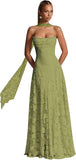 Floral Lace Bridesmaid Dresses for Women Long Spaghetti Straps Formal Evening Gowns with Scarf