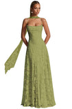 Floral Lace Bridesmaid Dresses for Women Long Spaghetti Straps Formal Evening Gowns with Scarf