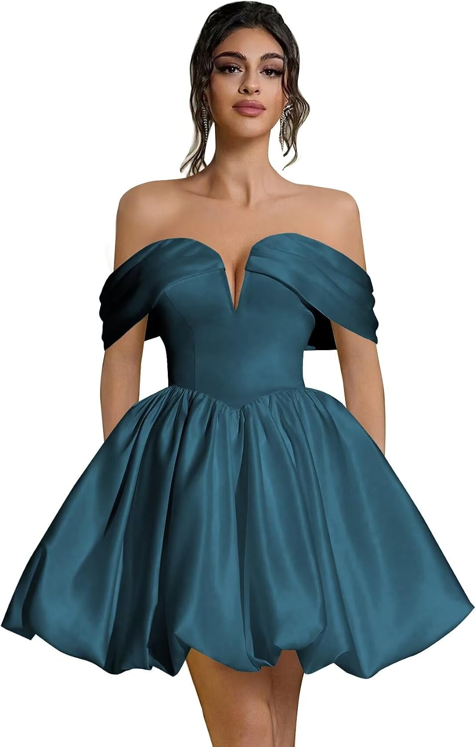 Off Shoulder Satin Homecoming Dresses Teens Short Bubble Dress A Line Mini Cocktail Party Gown
