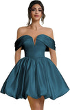 Off Shoulder Satin Homecoming Dresses Teens Short Bubble Dress A Line Mini Cocktail Party Gown