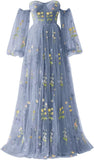 Vestidos de fiesta de tul con bordado de flores para mujer, 2024, largos, con hombros descubiertos, formales, para noche 