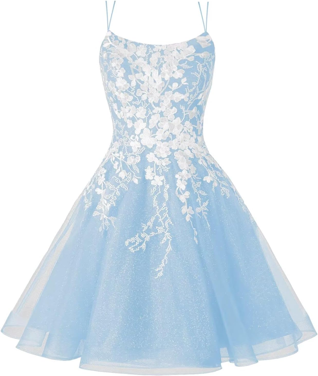 Sparkly Lace Applique Homecoming Dresses for Teens Short Corset Tulle Spaghetti Strap Prom Cocktail Party Dress