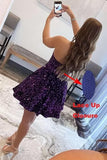 Sequin Short Homecoming Dresses for Teens Sparkly A Line Prom Dress Tight Cocktail Dresses Evening Gown with Pocket