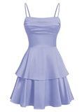 Tiered Satin Homecoming Dresses for Teens Short A Line Tight Spaghetti Strap Formal Cocktail Party Gown 2026