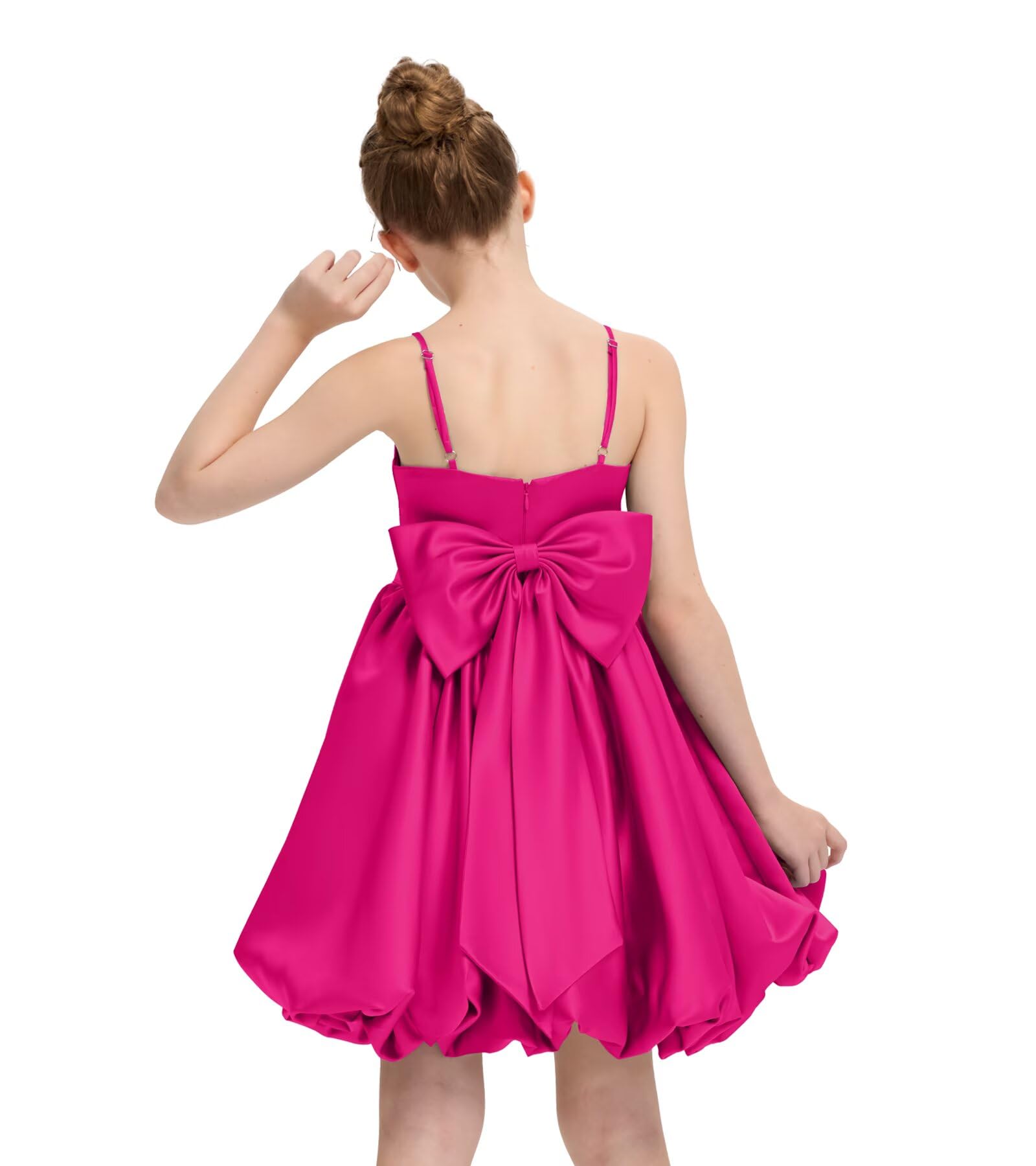 Satin Homecoming Dress for Girls Short Satin Flower Girl Dresses for Wedding Party Prom Gown with Bow