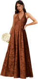 Floral Lace Bridesmaid Dresses for Women Long V Neck A-Line Open Back Halter Formal Evening Gown