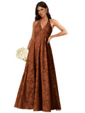 Floral Lace Bridesmaid Dresses for Women Long V Neck A-Line Open Back Halter Formal Evening Gown