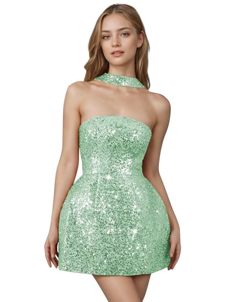Strapless Sequin Homecoming Dresses for Teens Short Prom Dress Sparkly A-Line Cocktail Party Gowns with Pockets