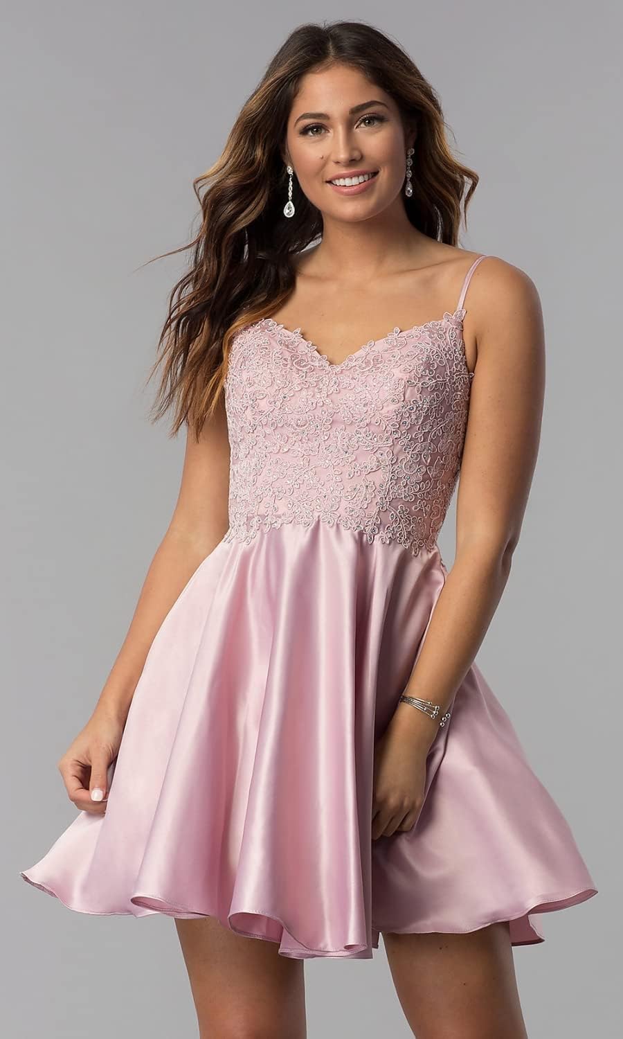 Vestidos cortos de fiesta con tirantes finos para jóvenes, con encaje, escote en V y bolsillos.