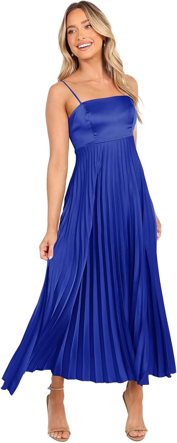 Midi Pleated Bridesmaid Dresses for Women Tea Length Formal Wedding Guest Dresses Prom Formal Gowns