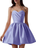 Satin Homecoming Dresses for Teens Spaghetti Straps Short Prom Dress A-Line Cocktail Wedding Guest Dress