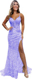 Sparkly Sequin Prom Dresses for Teens 2026 V Neck Glitter Applique Mermaid Formal Evening Gown with Slit