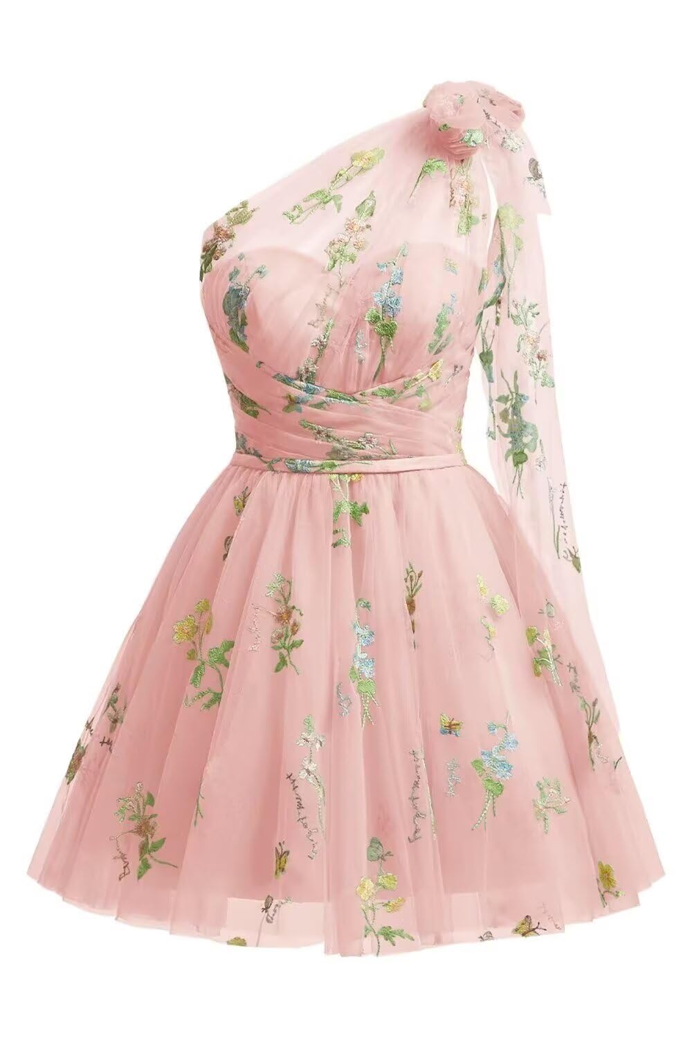 One Shoulder Homecoming Dresses for Teens Flower Embroidery Tulle Short Prom Dress A-Line Formal Party Ball Gowns