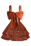 Sparkly Tiered Sequin Flower Girl Dress Spaghetti Straps Short Birthday Pageant Formal Mini Dresses