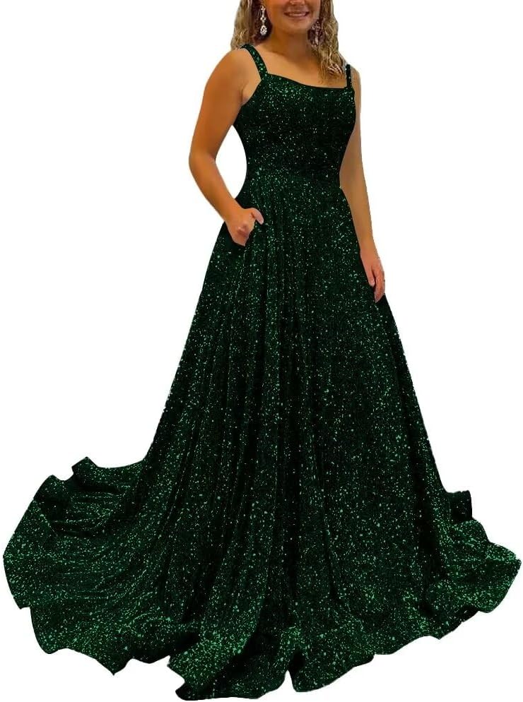 Kingbridal Gowns Spaghetti Straps Prom Dresses Long for Women 2026 A Line Sequin Satin Formal Evening Party Ball Gowns with Slit