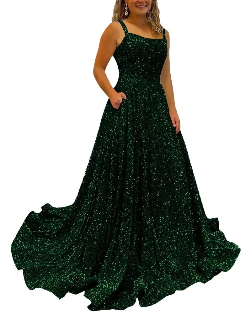 Kingbridal Gowns Spaghetti Straps Prom Dresses Long for Women 2026 A Line Sequin Satin Formal Evening Party Ball Gowns with Slit