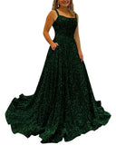 Kingbridal Gowns Spaghetti Straps Prom Dresses Long for Women 2026 A Line Sequin Satin Formal Evening Party Ball Gowns with Slit
