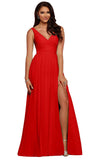 V Neck Chiffon Bridesmaid Dresses for Wedding 2027 Long Pleated Sleeveless Formal Prom Evening Gowns with Slit