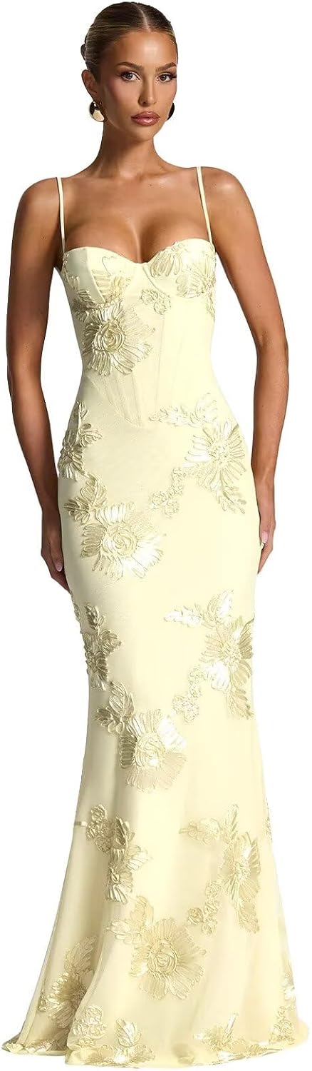 Spaghetti Straps Mermaid Prom Dress 2026 Floral Embroidery Long Corset Formal Evening Gowns