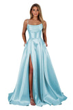 Satin Prom Dresses for Teens Long A-Line Cowl Neck Formal Evening Gown with Slit 2026 Maxi Ball Gowns