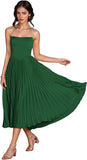 Women's Strapless Bridesmaid Dresses for Womens Tea Length Ruffle Satin Formal Prom Dress
