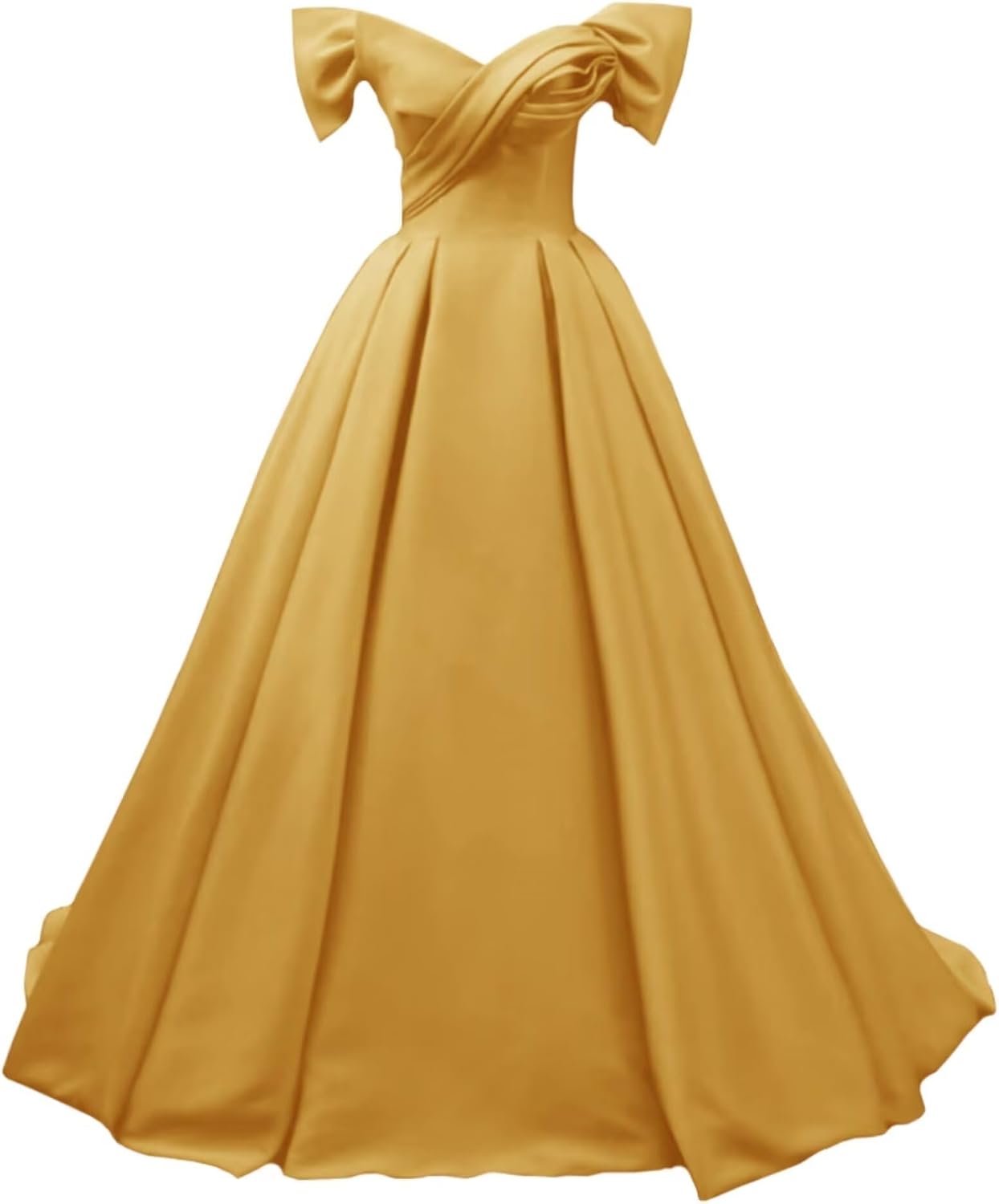 Off Shoulder Satin Prom Dresses for Women V-Neck Elegant A-Line Long Pleated Formal Evening Gown