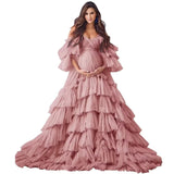 Puffy Tulle Robe Maternity Dress for Photoshoot Off Shoulder Bridal Lingerie Maternity Gowns for BabyShower