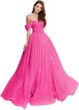 Sparkly Tulle Prom Dress 2026 Off The Shoulder Formal Dresses for Women Glitter A Line Long Ball Gown