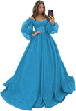 Puffy Sleeve Glitter Prom Dresses Women's Ball Gown Off Shoulder Formal Evening Gown Princess Quinceanera Dress
