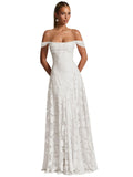 Off The Shoulder Floral Bridesmaid Dresses Long Lace Appliques Formal Gown A Line Wedding Guest Dress