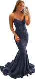 Vestido de fiesta con tirantes finos y lentejuelas, vestido de noche de sirena brillante con abertura, vestidos largos para mujer 2024 