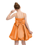 Satin Homecoming Dress for Girls Short Satin Flower Girl Dresses for Wedding Party Prom Gown with Bow