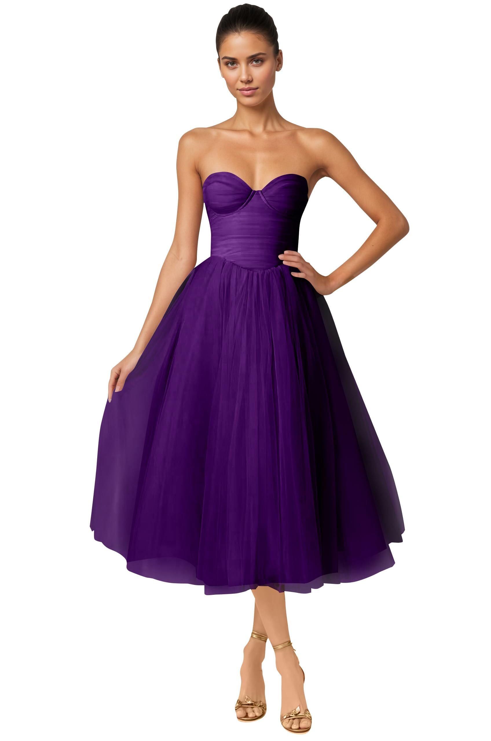 Strapless Prom Dresses Sweetheart Tulle Ball Gowns Corset Short Homecoming Dresses Pleated Lace-up Evening Dresses