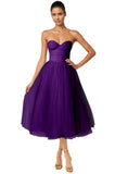 Strapless Prom Dresses Sweetheart Tulle Ball Gowns Corset Short Homecoming Dresses Pleated Lace-up Evening Dresses