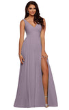 V Neck Chiffon Bridesmaid Dresses for Wedding 2027 Long Pleated Sleeveless Formal Prom Evening Gowns with Slit