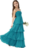Chiffon Pleated Junior Bridesmaid Dress Princess Birthday Tiered Ruffle Prom Gown Wedding Long Flower Girl Dress