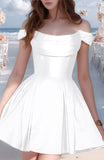 Satin Homecoming Dresses Short Wedding Dresses 2027 Off Shoulder Prom Dress with Pockets A Line Formal Party Gown