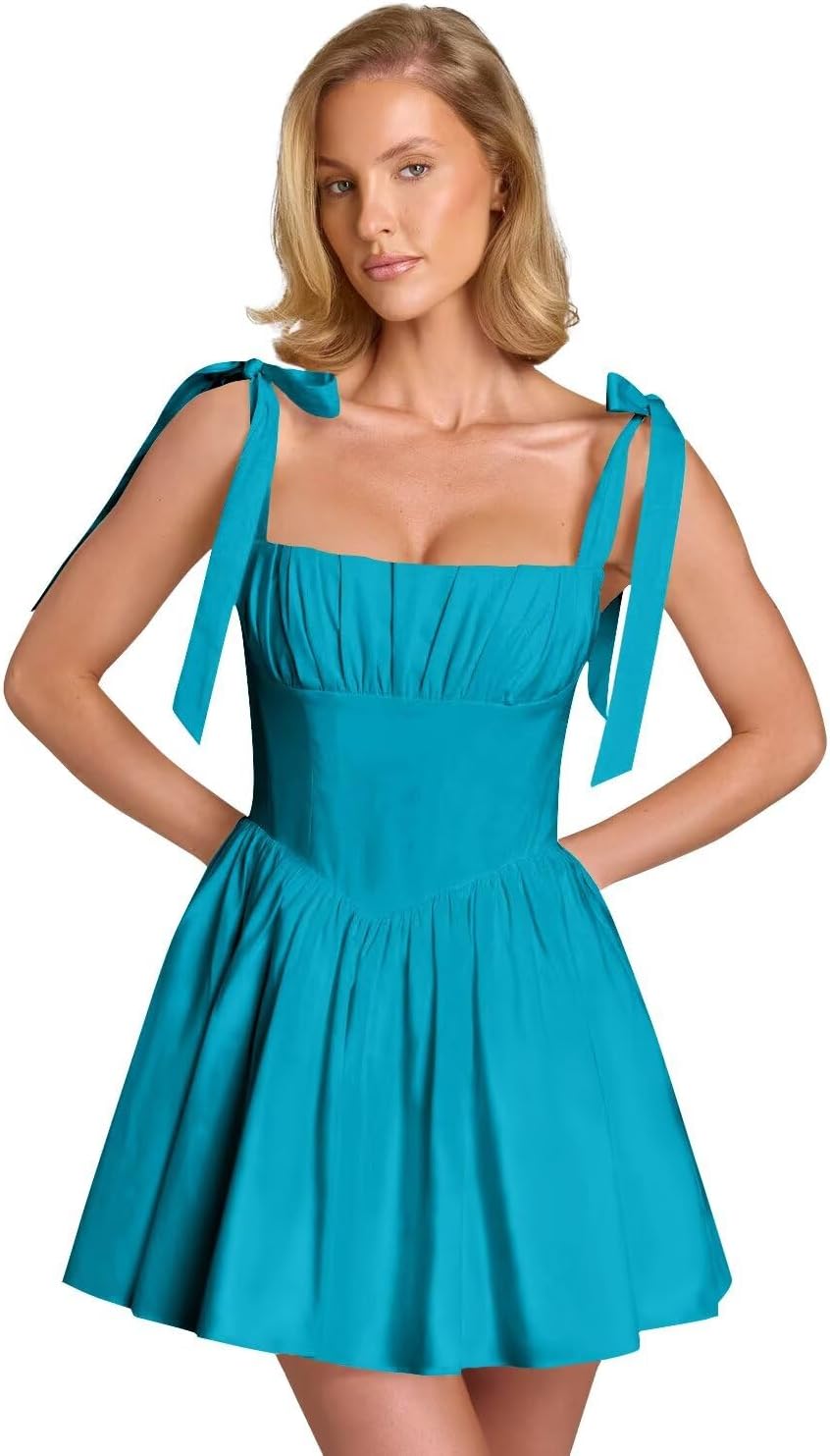 Spaghetti Straps Homecoming Dresses for Teens Satin A-line Short Prom Dress Pleated Cocktail Gowns with Pockets